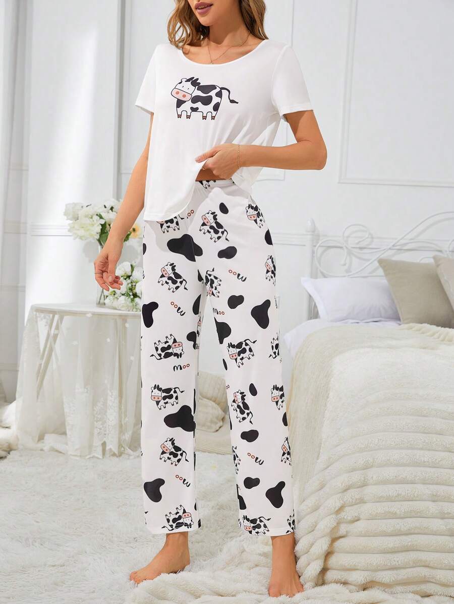 Cartoon Cow Pattern Women Pajama Set