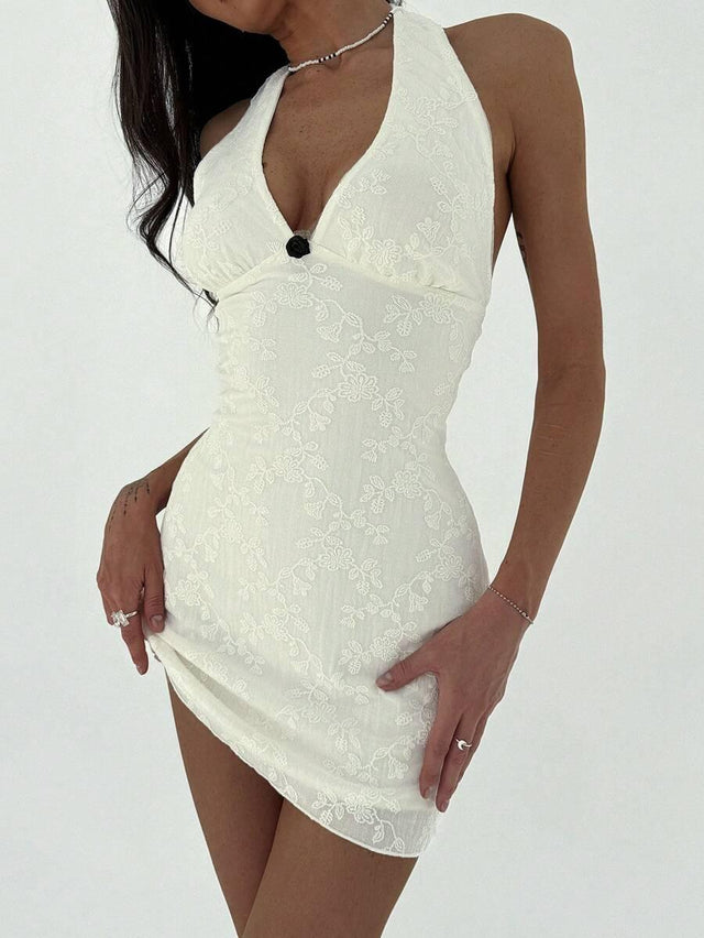 V-Neck White Mini Dress