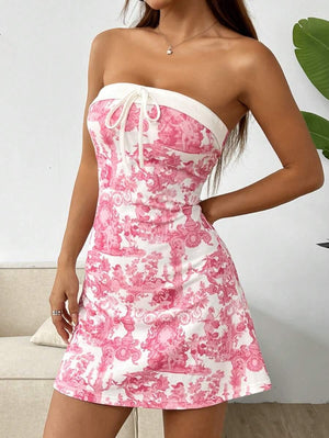 Pink Drawstring Tube  Summer Dress