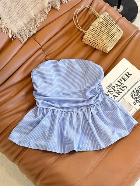 Online shopping Nepal - Buy SHEIN MOOSTA Summer Pinstripe Strapless Top in Nepal