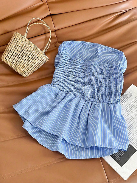 Online shopping Nepal - Buy SHEIN MOOSTA Summer Pinstripe Strapless Top in Nepal