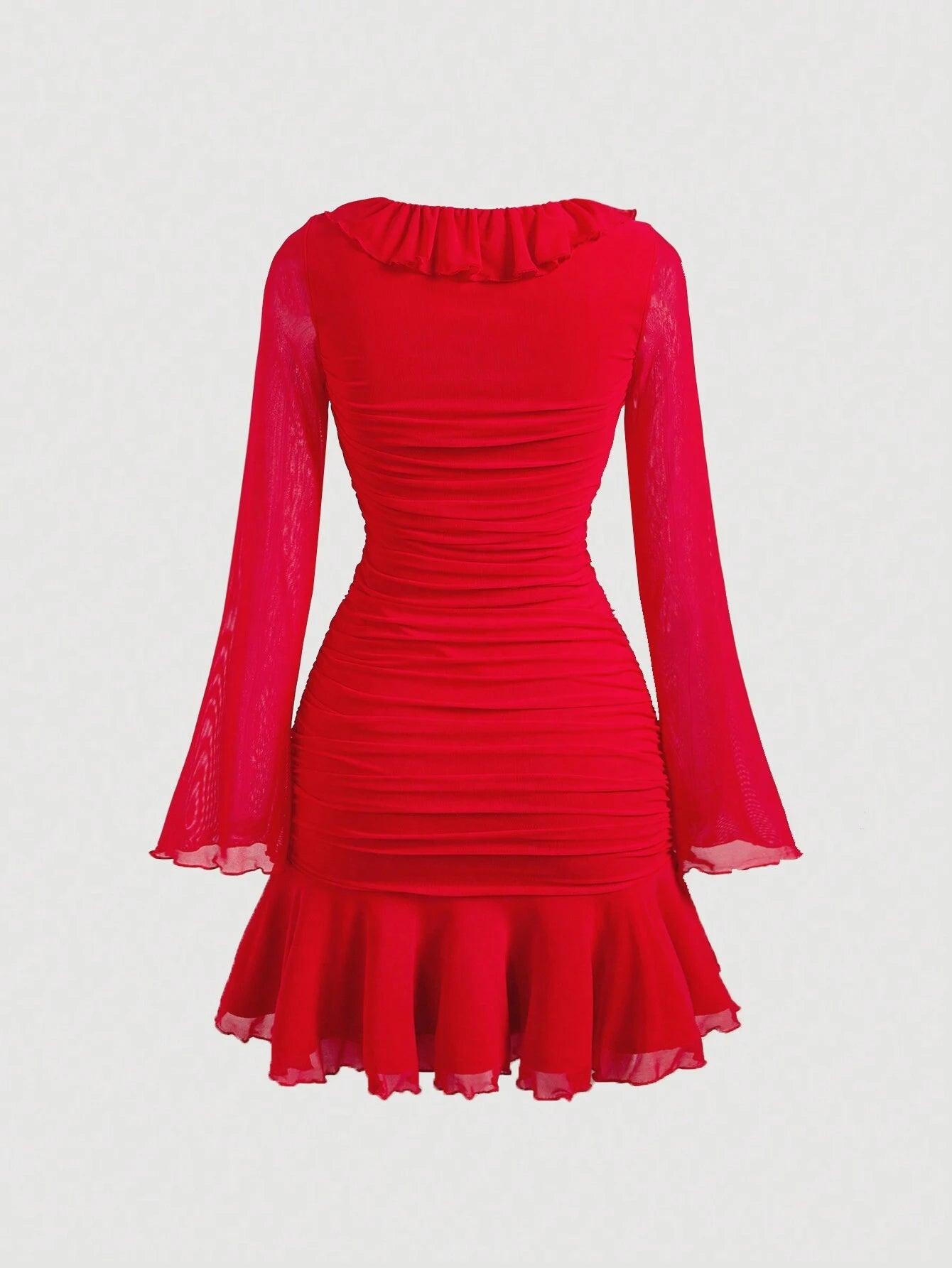 V-Neck Ruffle Long Sleeve  Dress