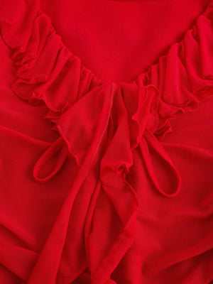 V-Neck Ruffle Long Sleeve Dress - Aadima Nepal -online shopping Nepal - Fashion -Buy Clothing Online  in Nepal
