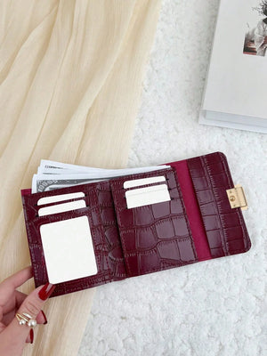 Crocodile Embossed Mini Bi‑Fold Wallet