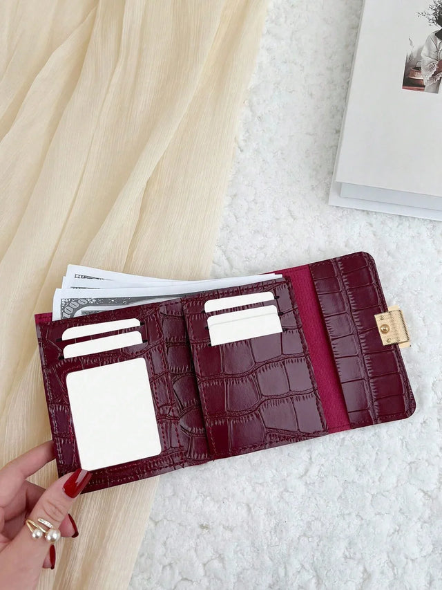 Crocodile Embossed Mini Bi‑Fold Wallet