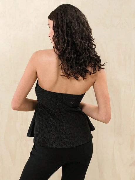 SHEIN Solid Ruffle Hem Tube Top/Black