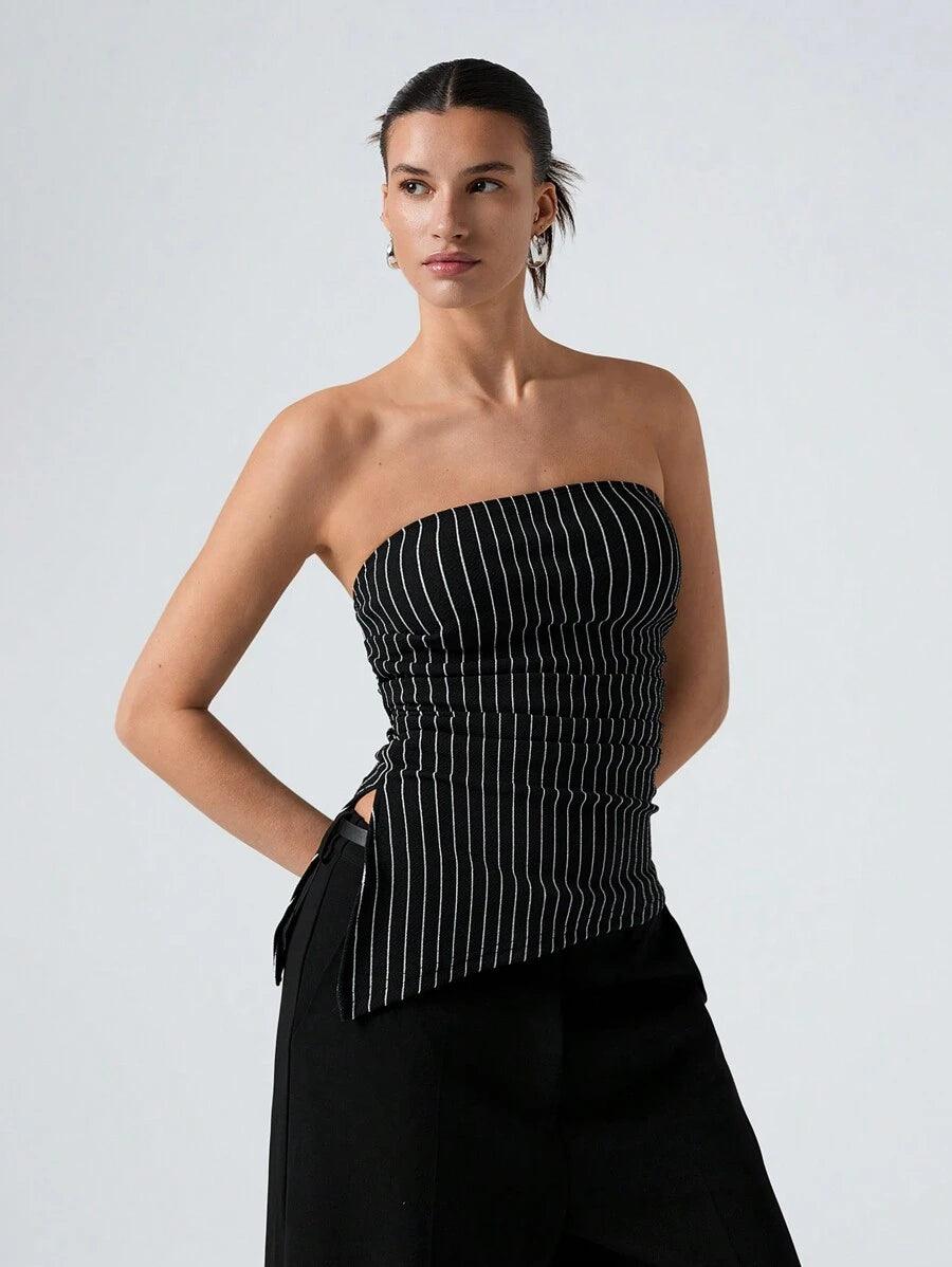 Striped Women's Asymmetric Cropped Top