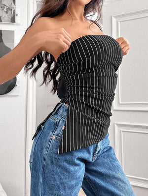 Striped Women's Asymmetric Cropped Top