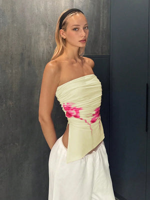 Floral Print Ruched Asymmetric bandeu Top - Aadima Nepal -online shopping Nepal - Fashion -Buy Clothing Online  in Nepal