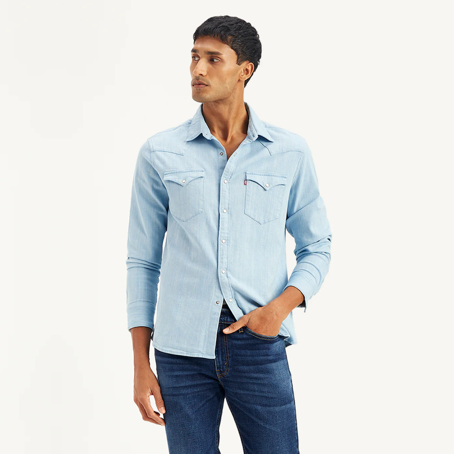 Solid Slim Fit Denim Shirt