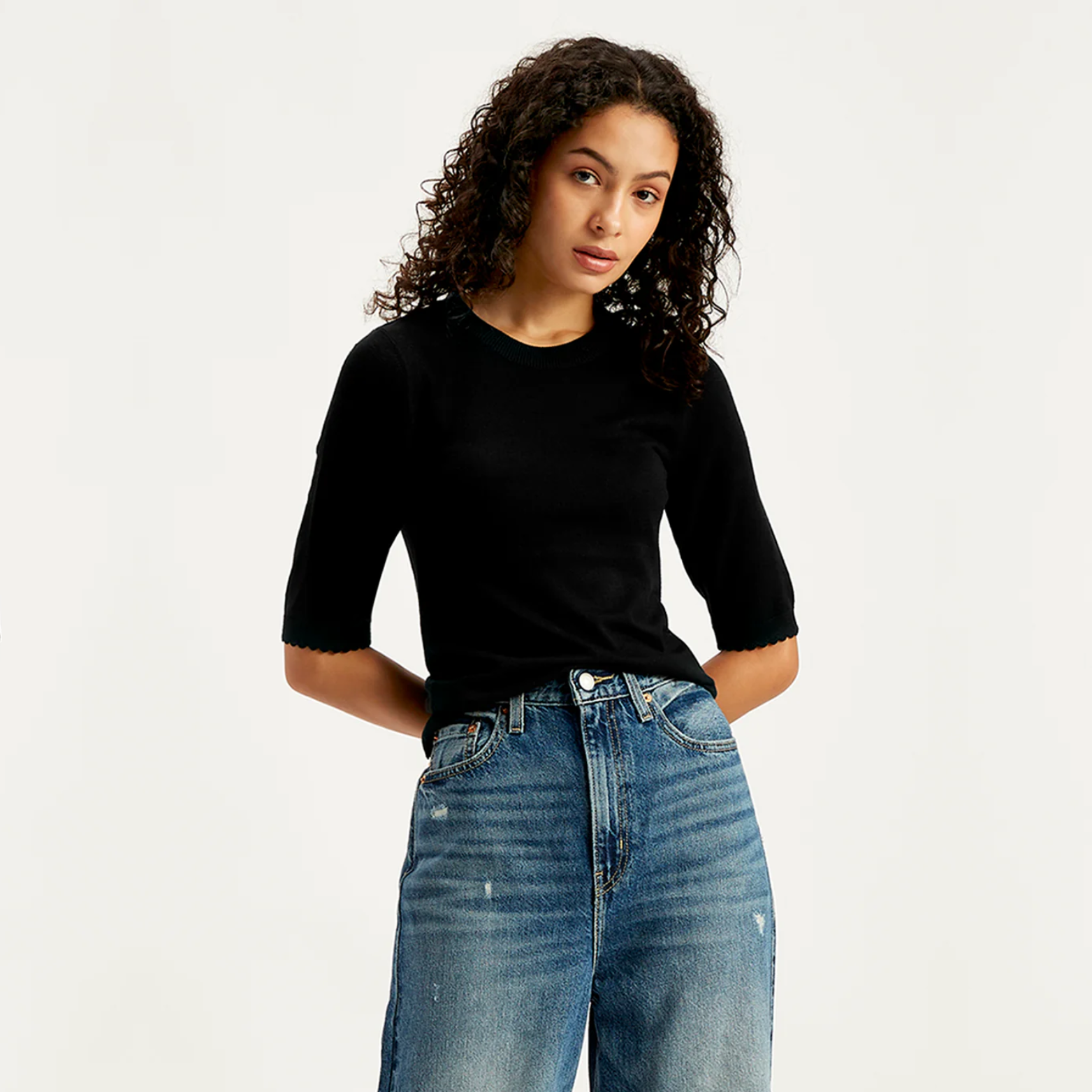 Solid Black Crew Neck Sweater