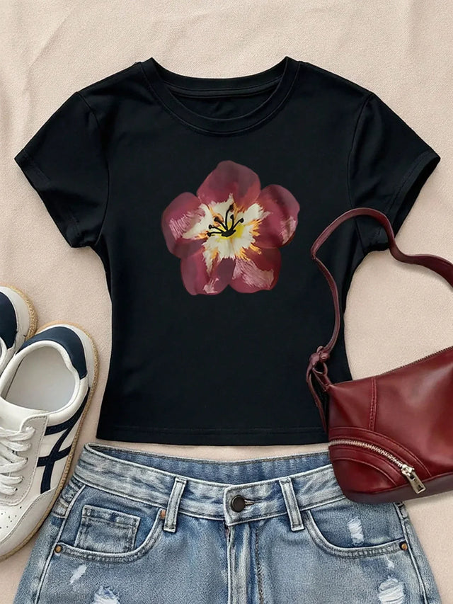 Glissea Floral Print Casual Versatile T-Shirt - Aadima Nepal -online shopping Nepal - Fashion -Buy Clothing Online  in Nepal